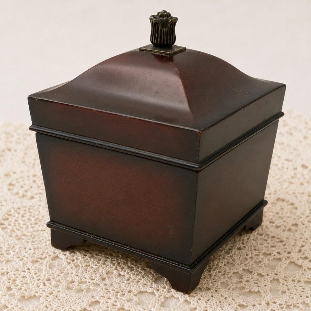 Vintage Bombay Company Music Jewelry Ring Box Wood Green Velvet ~ 5"